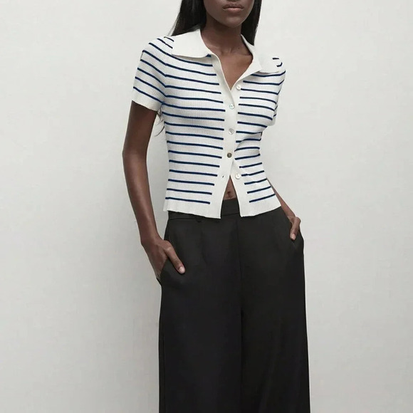 Multicolor Women's Button-Up Striped Knit Sweater - Picture 7 of 7